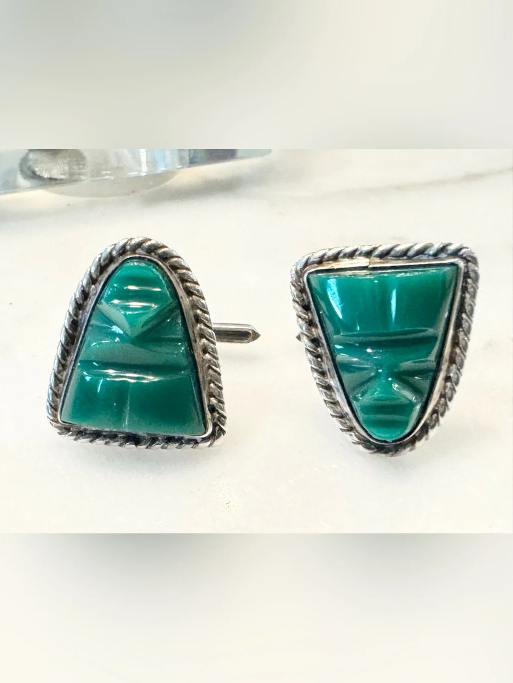 Vintage Green Jade-style Stone Set in Sterling Silver Cufflinks